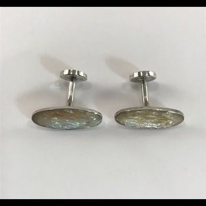 Vtg mother of pearl sterling silver cuff links